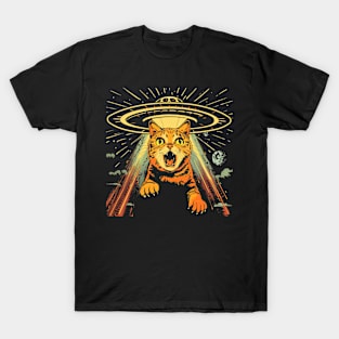 Shocked Cat and UFO Invasion T-Shirt